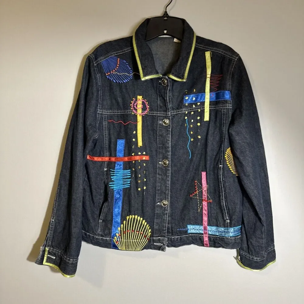 Marsh Landing‎ Denim Wmn's Med Jacket Jean With Embellished Designs Vintage